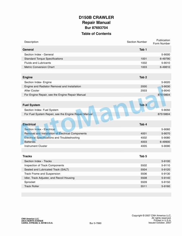 New Holland D150B Crawler Dozer Repair Manual 87693704