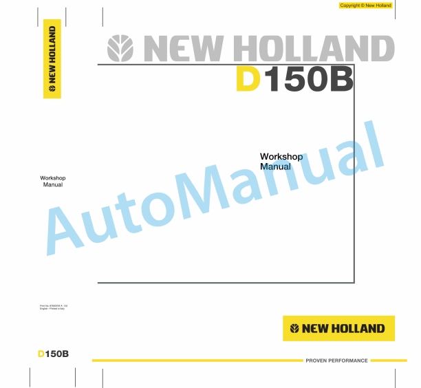 New Holland D150B Crawler Repair Manual 87693704A-EU