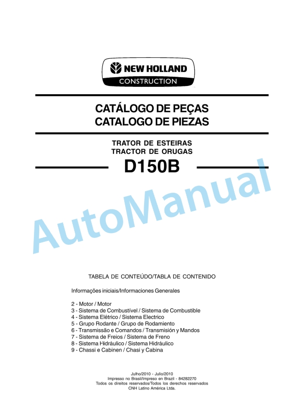 New Holland D150B Crawler Tractor Parts Catalogue 84282270 BR