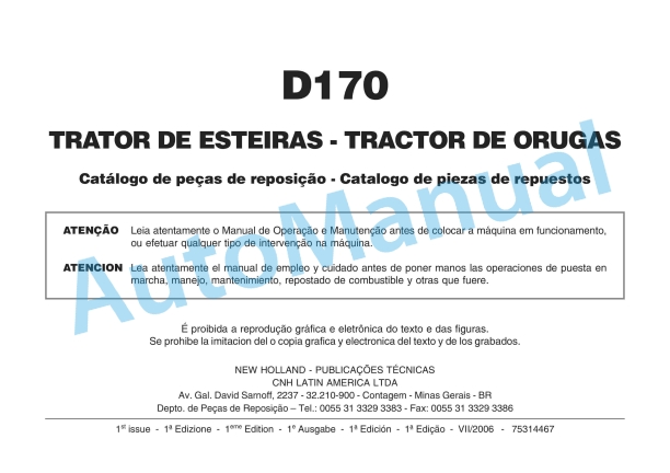 New Holland D170 Crawler Tractor Parts Catalogue 75314467 BR