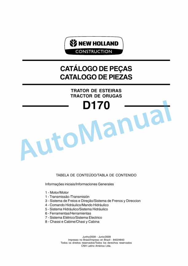 New Holland D170 Crawler Tractor Parts Catalogue 84224843 BR