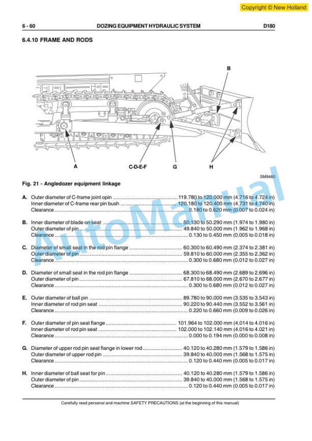 New Holland D180 Crawler Dozer Service Manual 84151290-5