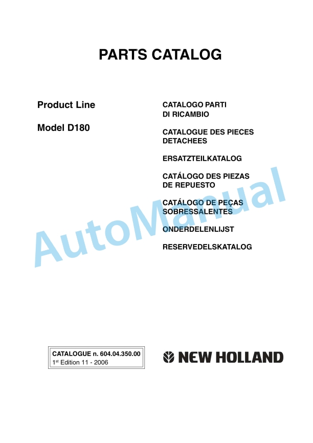 New Holland D180 Crawler Tractor Parts Catalogue 6040435000 BR