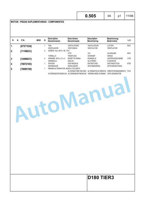 New Holland D180 Crawler Tractor Parts Catalogue 6040435000 BR-2
