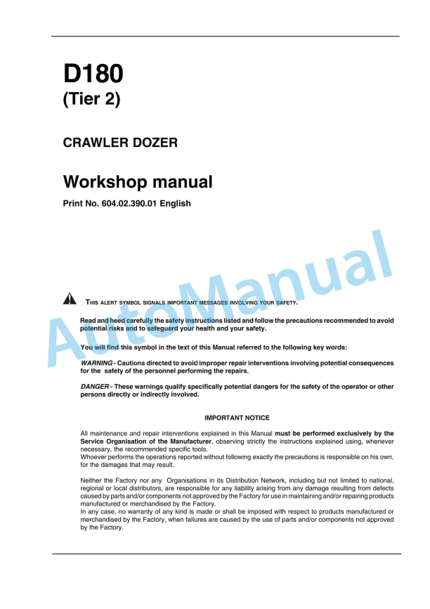 New Holland D180 Tier 2 Crawler Dozer Workshop Manual 6040239001