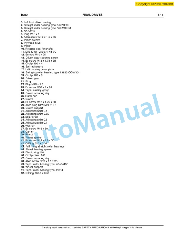 New Holland D350 Crawler Dozer Service Manual 84568077A-3