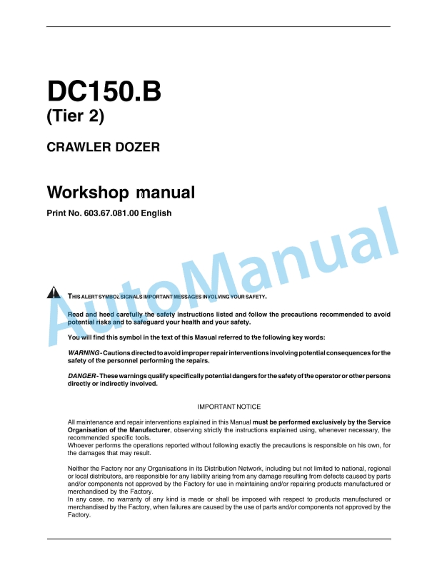 New Holland DC150.B Tier 2 Crawler Dozer Workshop Manual 6036708100