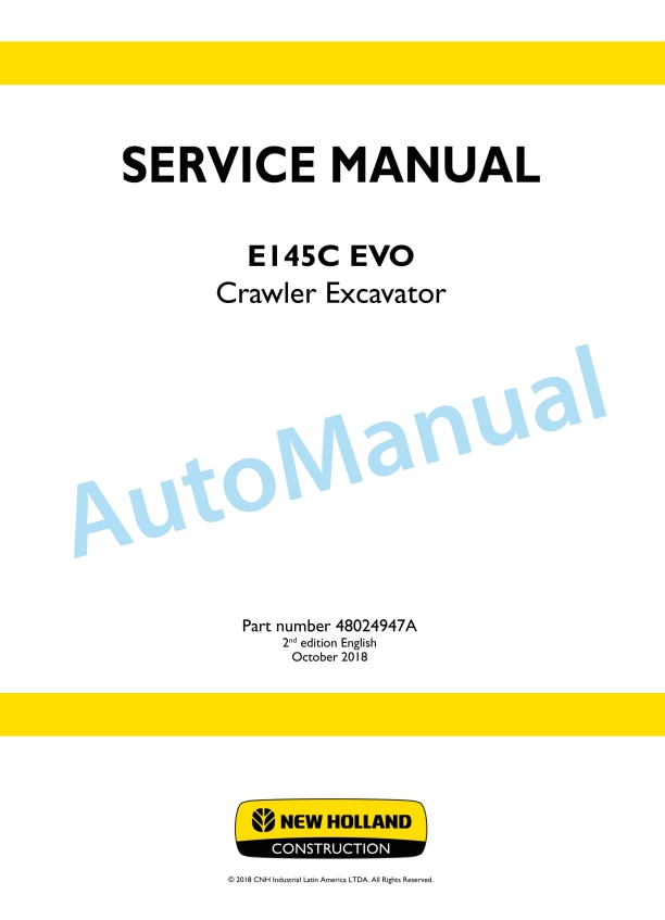 New Holland E145C EVO Crawler Excavator Service Manual 48024947A