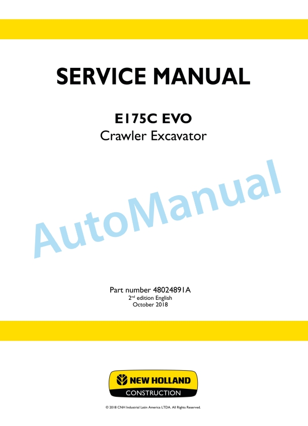 New Holland E175C EVO Crawler Excavator Service Manual 48024891A