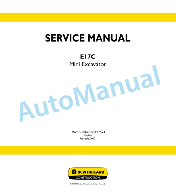 New Holland E17C Mini Excavator Service Manual 48127424