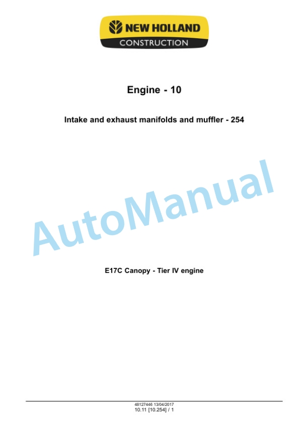 Alternative view of New Holland E17C Mini Excavator Service Manual 48127446