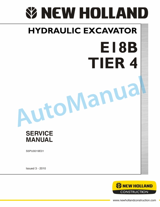 New Holland E18B Tier 4 Hydraulic Excavator Service Manual S5PU0019E01