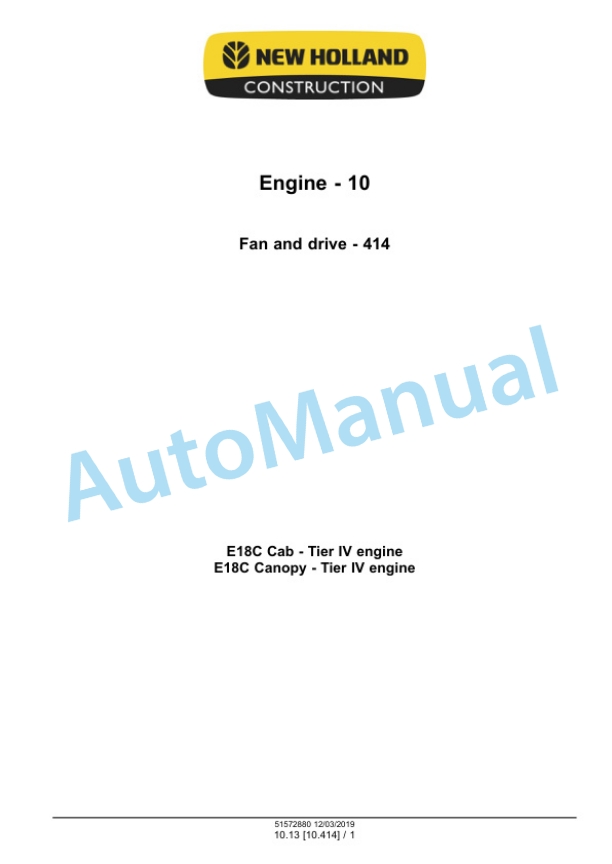 Alternative view of New Holland E18C Mini Excavator Service Manual 51572880