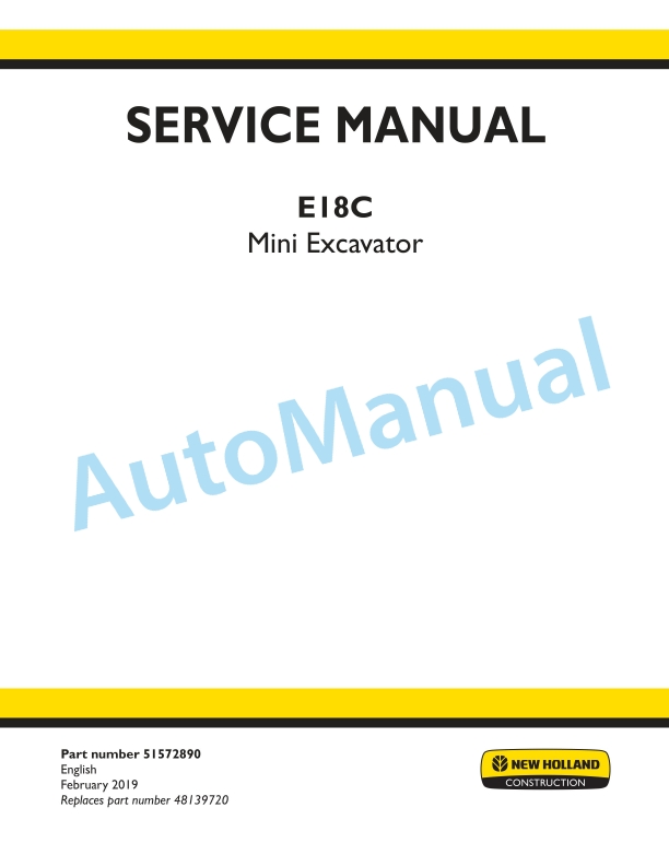 New Holland E18C Mini Excavator Service Manual 51572890