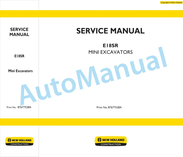 New Holland E18SR Mini Excavator Service Manual 87677528A