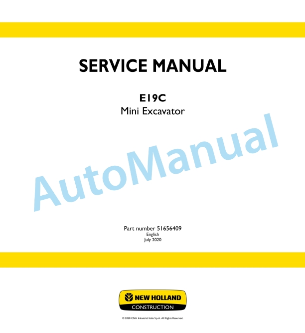 New Holland E19C Mini Excavator Service Manual 51656409