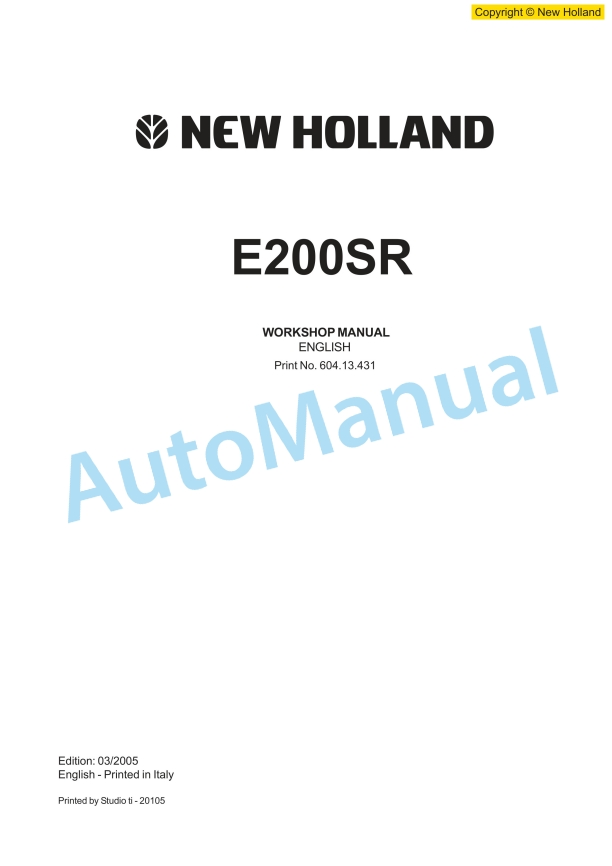 New Holland E200SR Excavator Workshop Manual 60413431