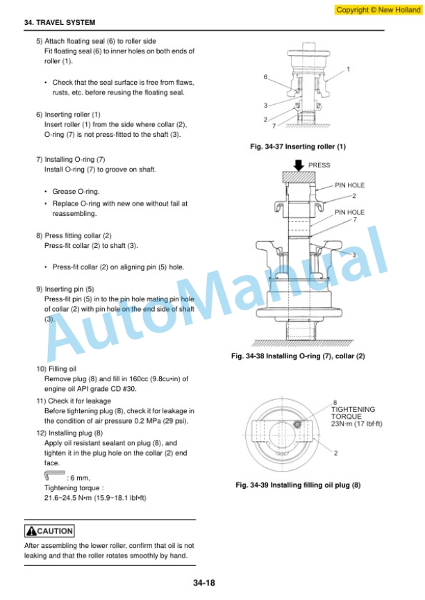 New Holland E215B, E215BLC Hydraulic Excavator Shop Manual 87731204-4