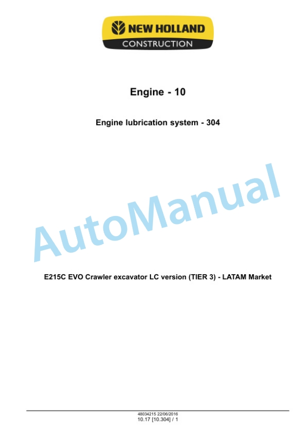 Alternative view of New Holland E215C EVO Crawler Excavator Service Manual 48034215