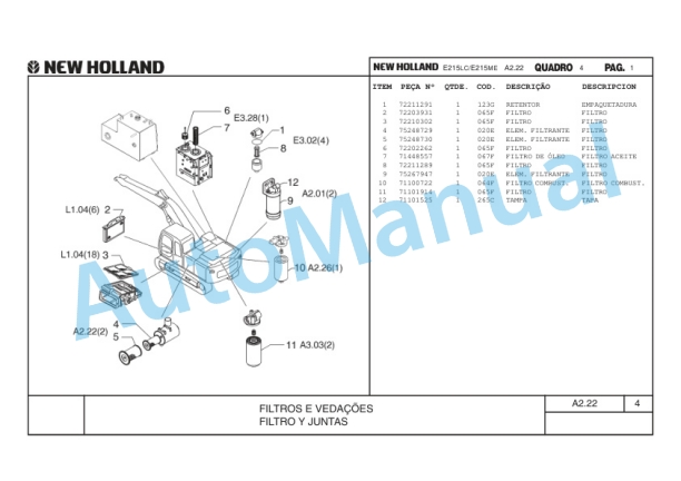 New Holland E215LC, E215ME Hydraulic Excavator Parts Catalogue 75314337 BR-2