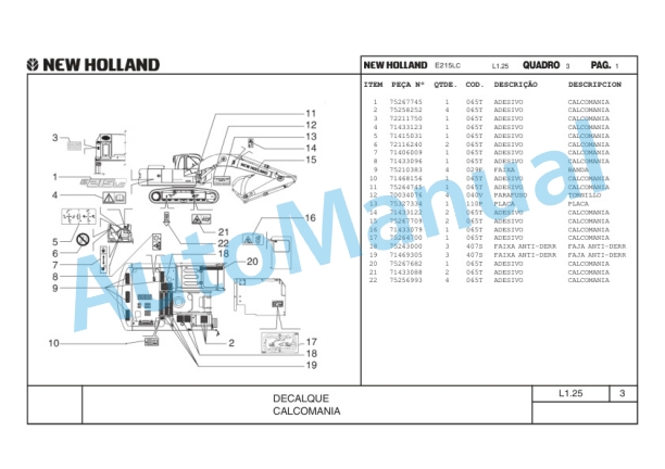 New Holland E215LC, E215ME Hydraulic Excavator Parts Catalogue 75314337 BR-5