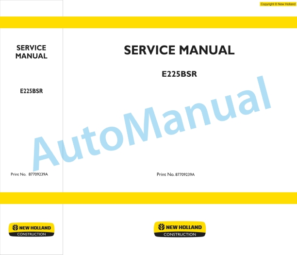 New Holland E225BSR Mini Excavator Workshop Manual 87709239A