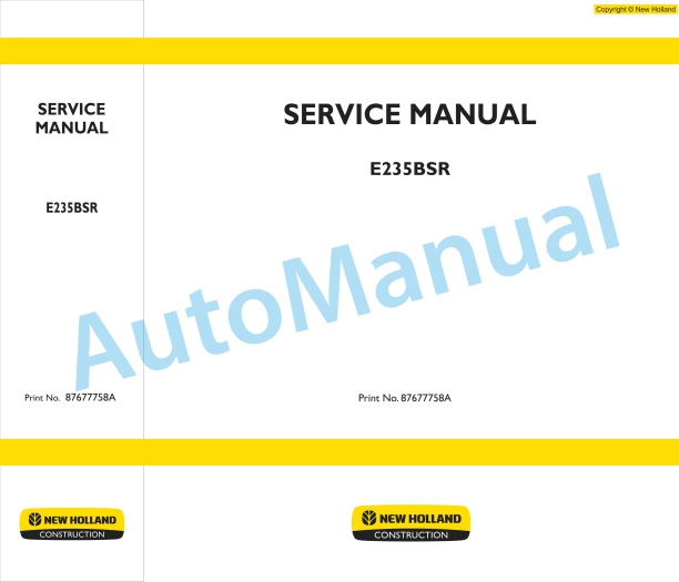 New Holland E235BSR Mini Excavator Service Manual 87677758A