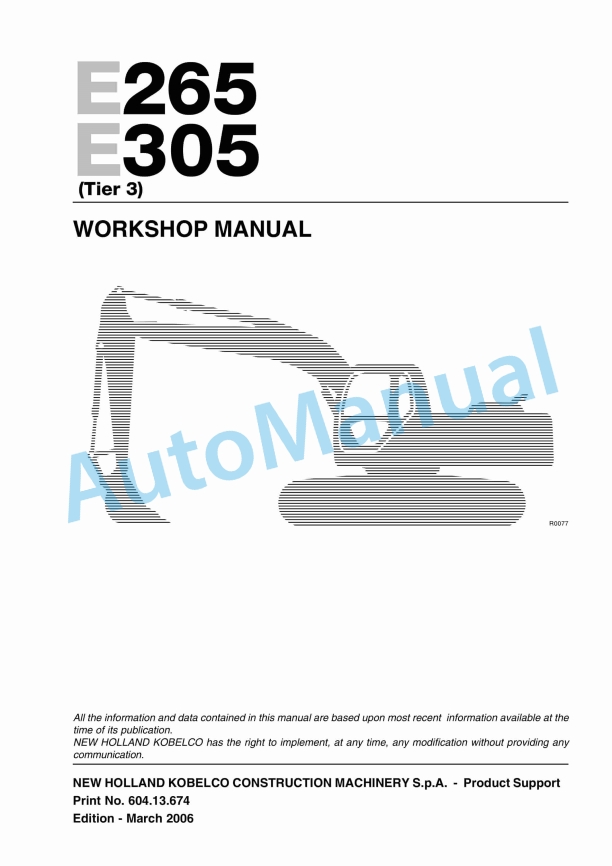 New Holland E265, E305 Tier 3 Workshop Manual 60413674