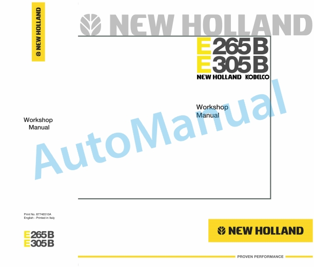 New Holland E265B, E305B Crawler Excavator Workshop Manual 87746510A