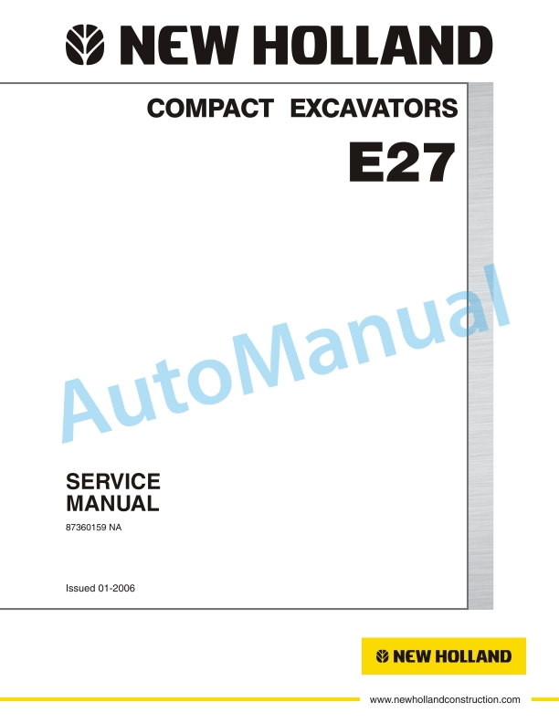 New Holland E27 Compact Excavator Service Manual 87360159NA