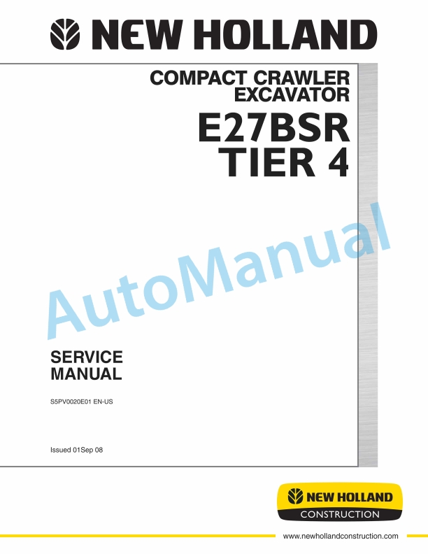 New Holland E27BSR Tier 4 Compact Crawler Excavator Service Manual S5PV0020E01EN-US