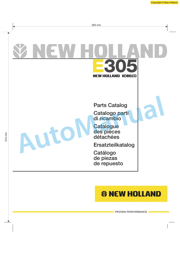 New Holland E305 Excavator Parts Catalogue 6040434300