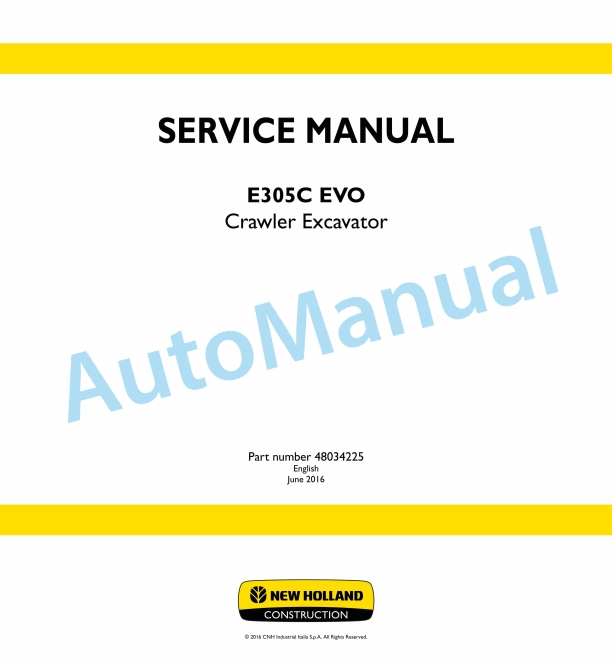 New Holland E305C EVO Crawler Excavator Service Manual 48034225