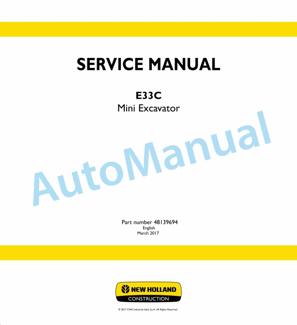 New Holland E33C Mini Excavator Service Manual 48139694