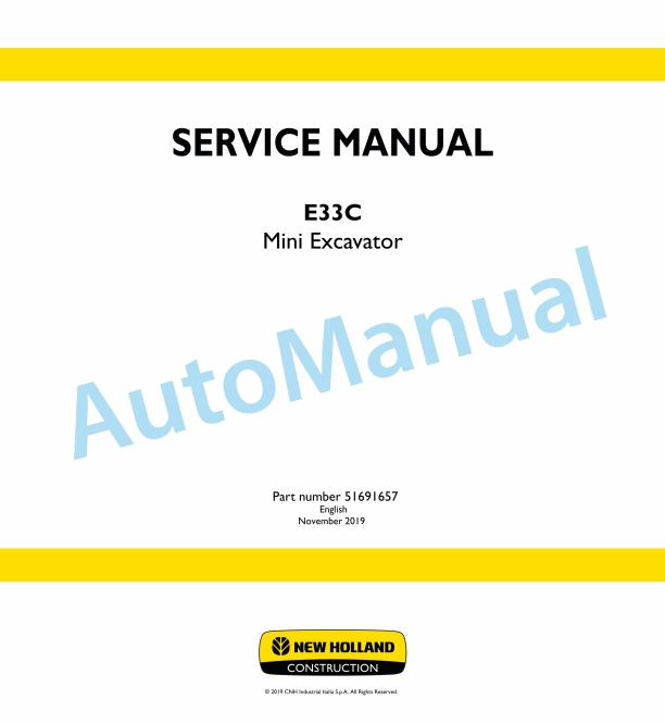 New Holland E33C Mini Excavator Service Manual 51691657