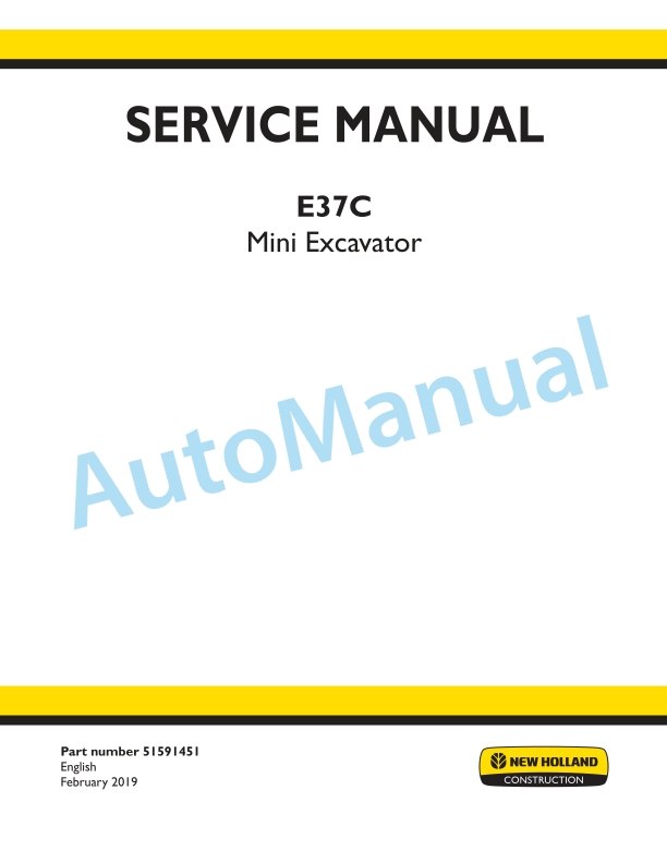 New Holland E37C Mini Excavator Service Manual 51591451