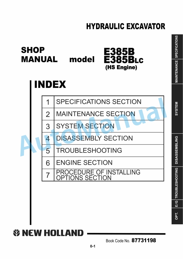 New Holland E385B, E385BLC - HS Engine Hydraulic Excavator Shop Manual 87731198