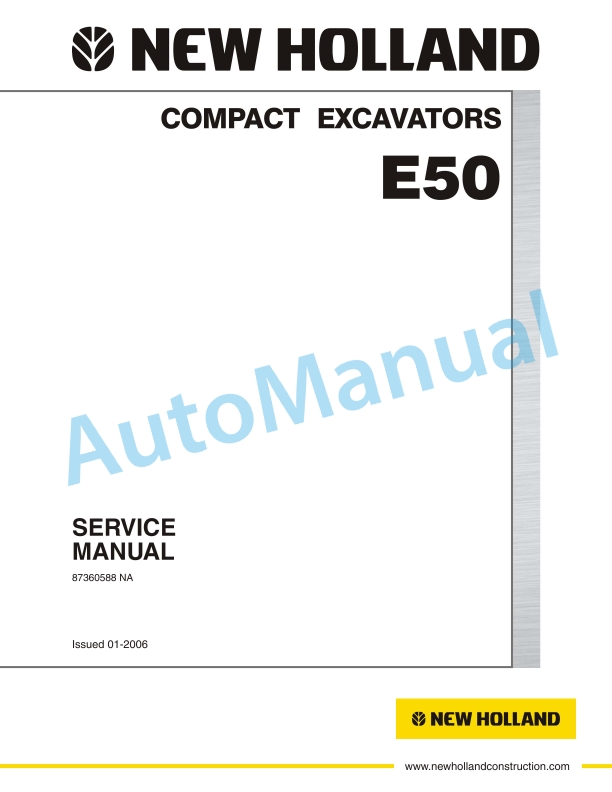 New Holland E50 Compact Excavator Service Manual 87360588NA