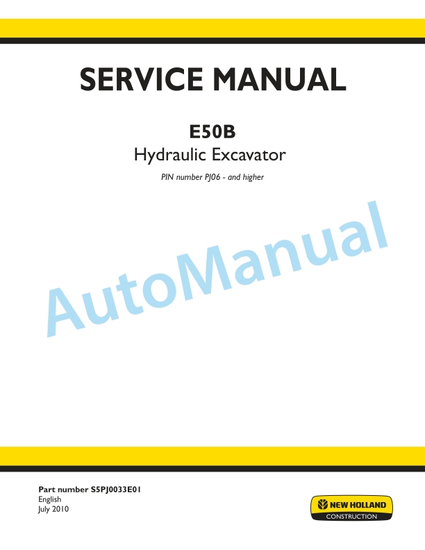 New Holland E50B Hydraulic Excavator Service Manual S5PJ0033E01