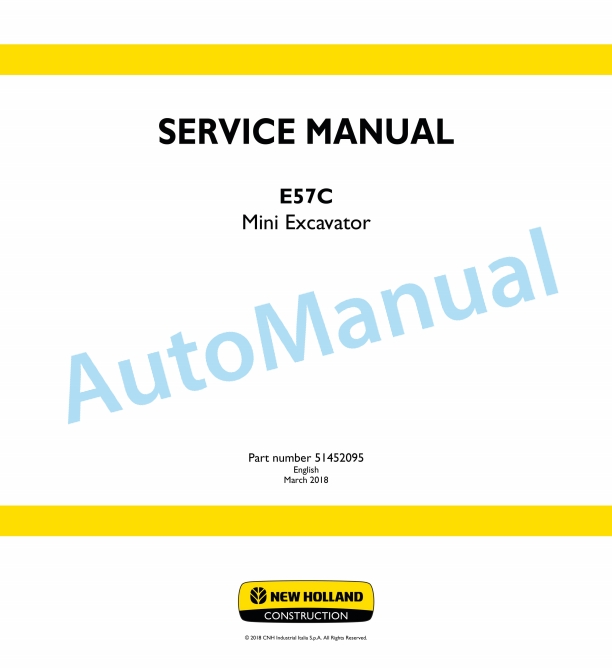 New Holland E57C Mini Excavator Service Manual 51452095