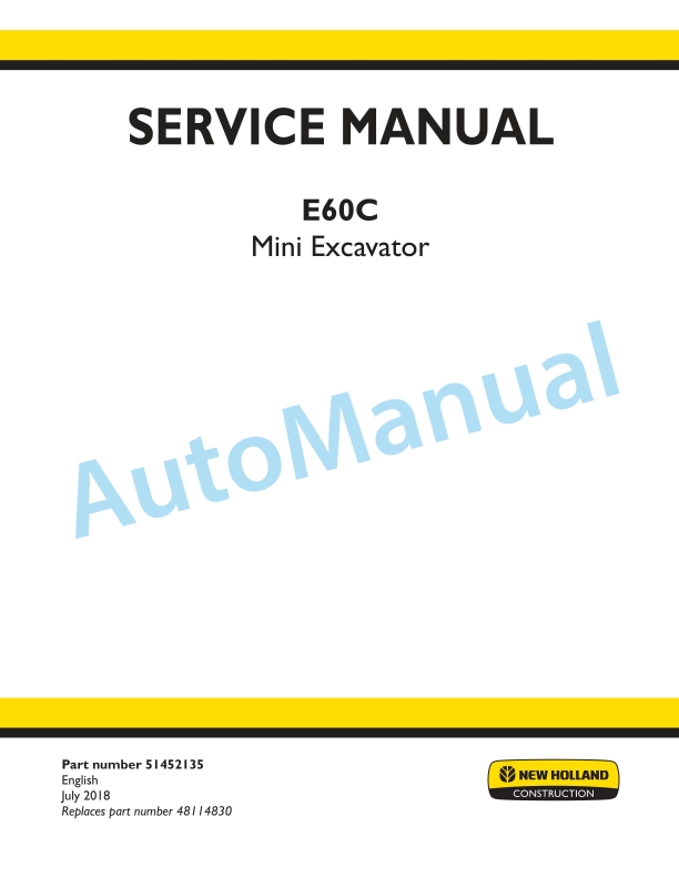 New Holland E60C Mini Excavator Service Manual 51452135
