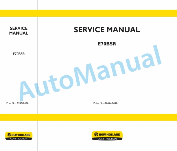 New Holland E70BSR Excavator Service Manual 87474048A