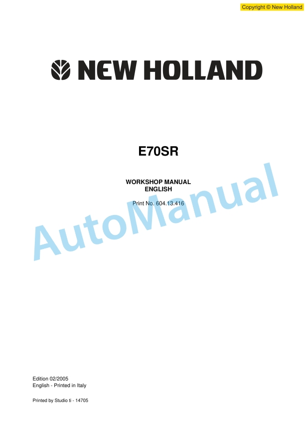 New Holland E70SR Excavator Workshop Manual 60413416