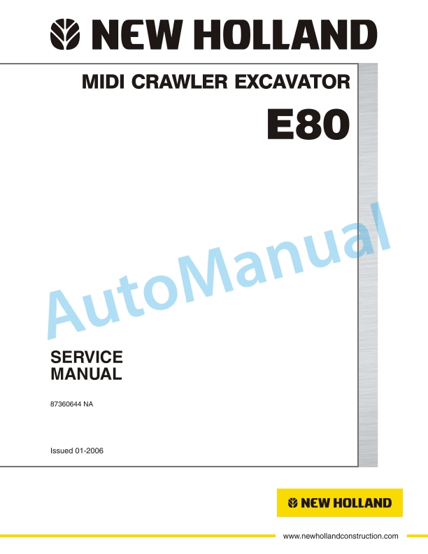 New Holland E80 Midi Crawler Excavator Service Manual 87360644NA