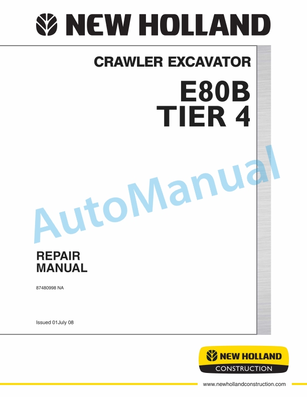 New Holland E80B Tier 4 Crawler Excavator Repair Manual 87480998NA