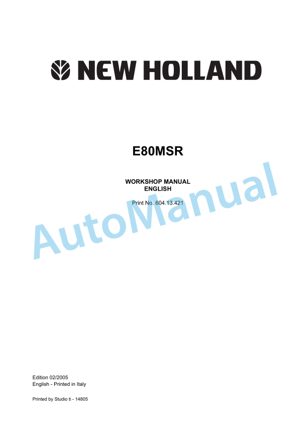 New Holland E80MSR Workshop Manual 60413421