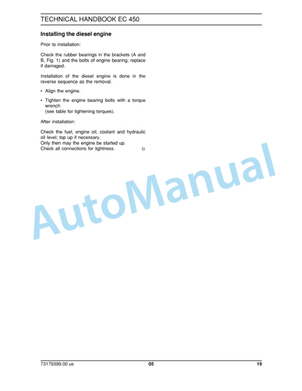 Alternative view of New Holland EC450 Excavator Crawler Technical Handbook 73179399