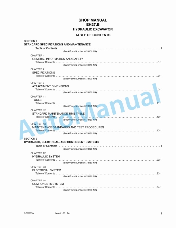 New Holland EH27.B Hydraulic Excavator Shop Manual 6-78090NA