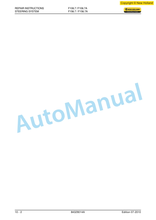 New Holland F106.7, F106.7A, F156.7, F156.7A Tier III Grader Service Manual 84329014A-5