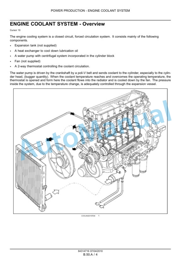 New Holland F2CE9684, F3AE9684 Tier 3 Cursor Engine Service Manual 84314716-5